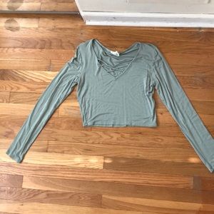 Light green cropped v-neck